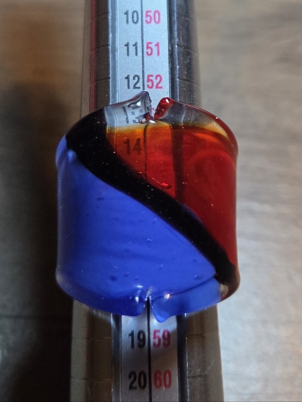 Handmade Glass Ring with Blue and Red Swirl Size 7